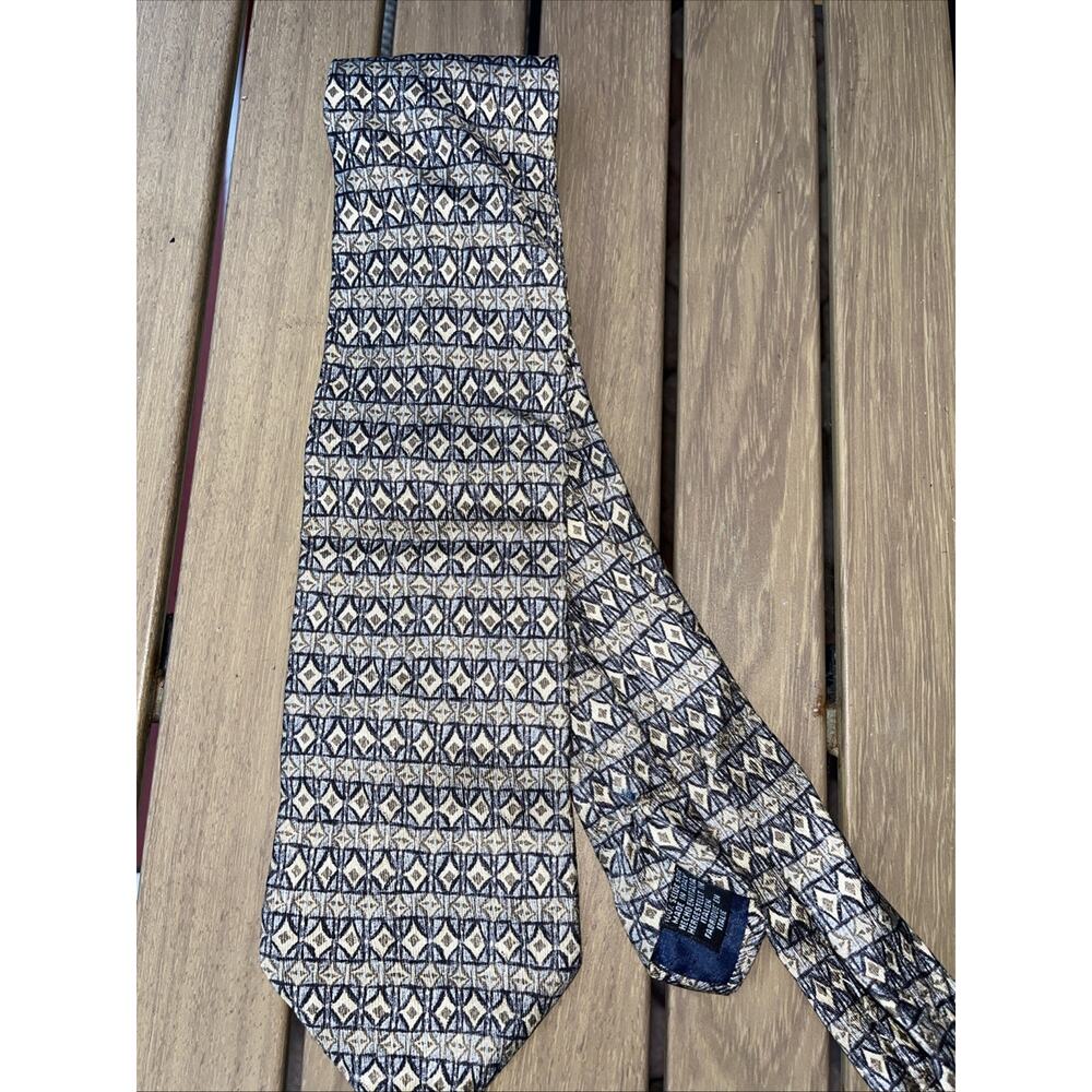 Vintage ITALIANISSIMO Tan Brown Blue Tie 100% Silk (SB5)